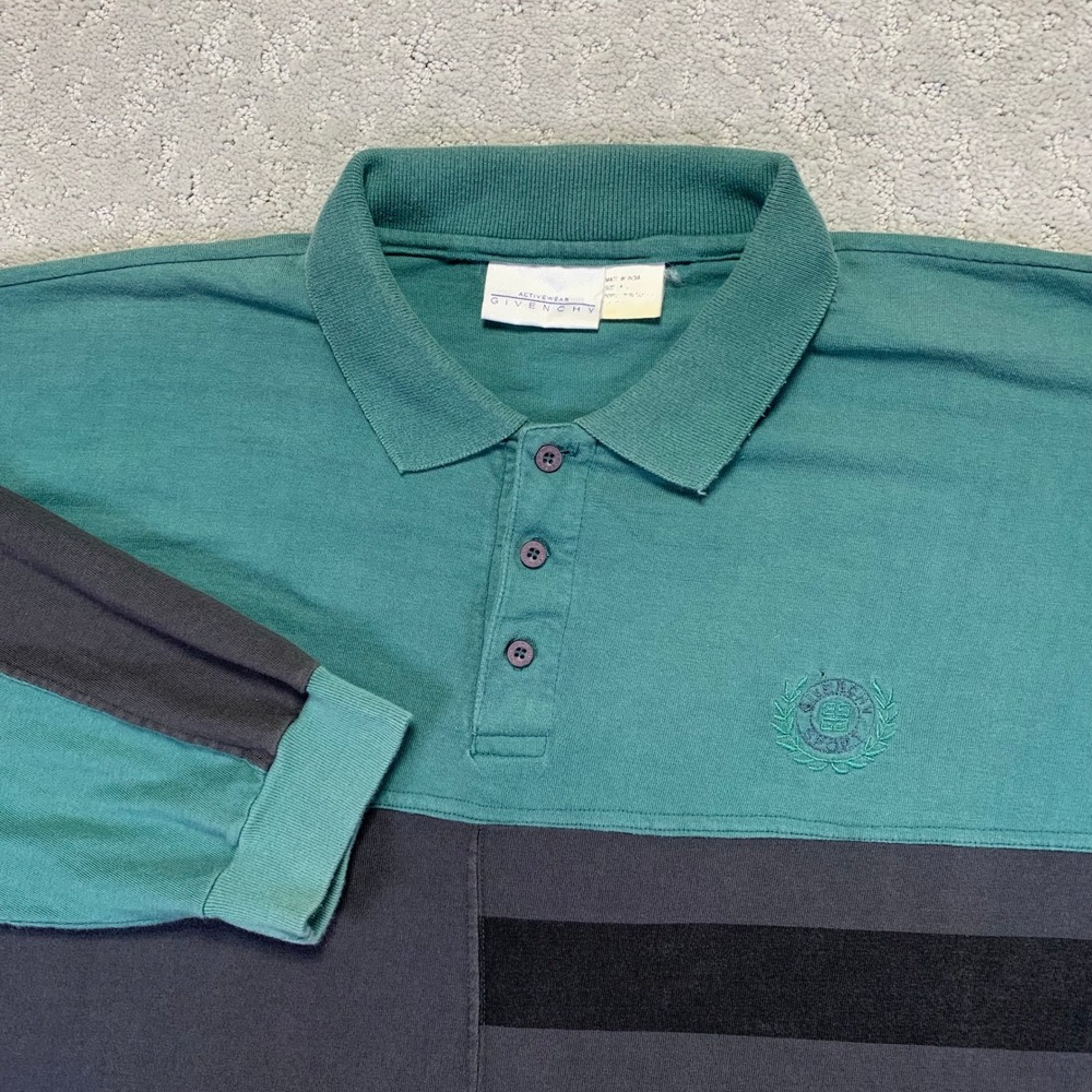 VINTAGE‎ Givenchy Activewear Polo Shirt XL Longsleeve Teal Grey Black Colorblock